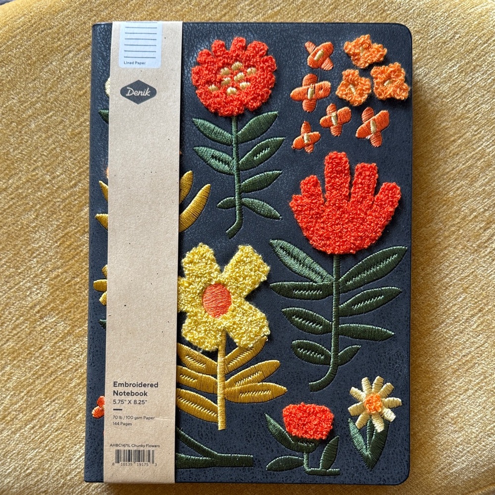 Embroidered Floral Notebook - Black with Orange & Yellow Flowers